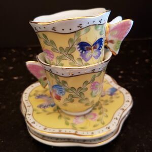 Formalities Baum Brothers Demitasse Tea Cups Saucers Butterfly Yellow 2 Sets